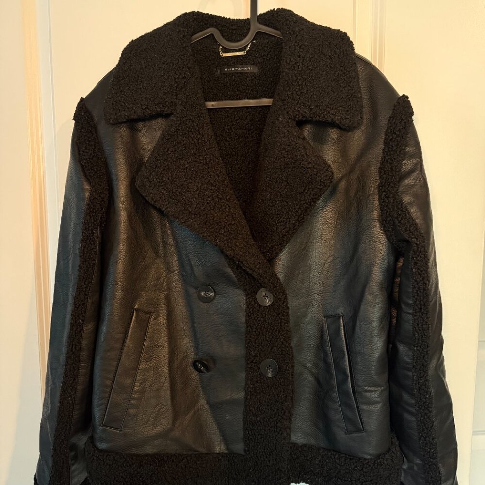 Elie Tahari shearling coat | faux leather and sherpa | Size S - M
